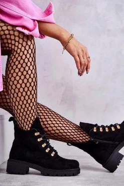 Klasyczne Damskie Zamszowe Botki Czarne Telma