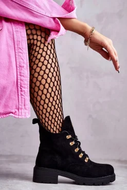 Klasyczne Damskie Zamszowe Botki Czarne Telma