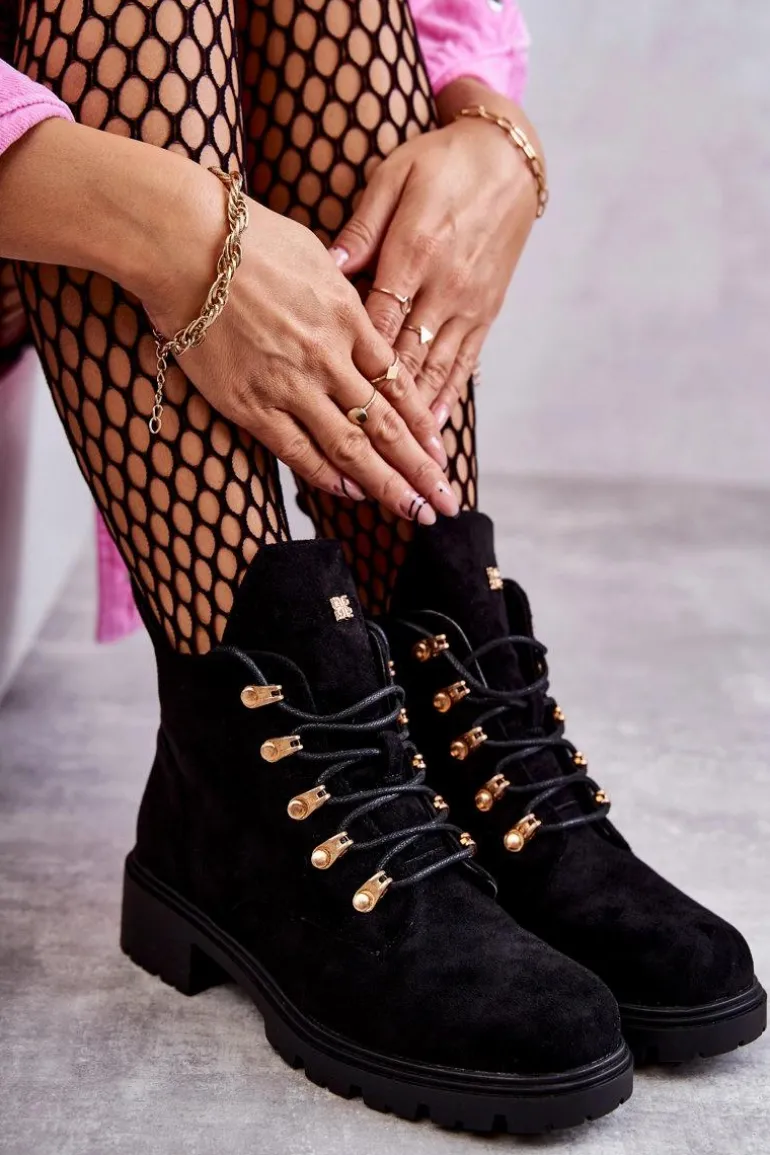 Klasyczne Damskie Zamszowe Botki Czarne Telma