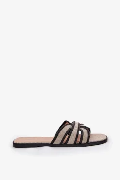 Klasyczne Klapki Damskie Płaskie Beżowo-Czarne Scazze