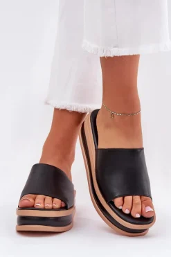 Klasyczne Klapki Damskie Na Platformie I Koturnie Czarne Florenis