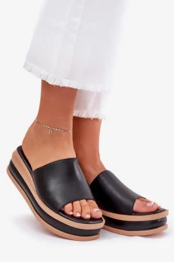 Klasyczne Klapki Damskie Na Platformie I Koturnie Czarne Florenis