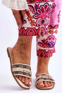 Klasyczne Klapki Na Płaskim Obcasie Beżowe Marlene