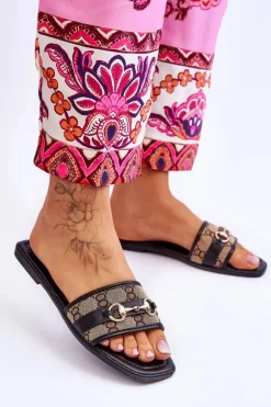 Klasyczne Klapki Na Płaskim Obcasie Czarne Marlene