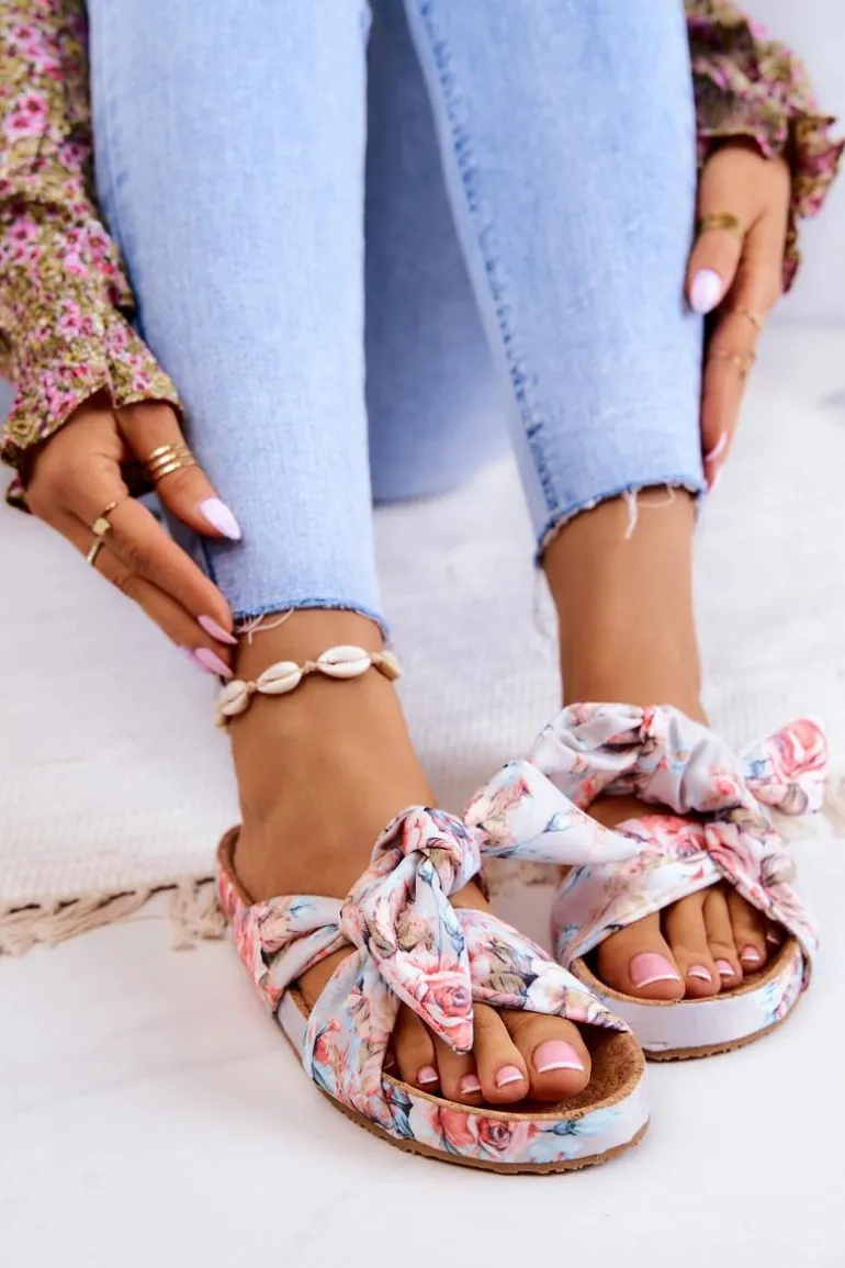 Klasyczne Klapki W Kwiaty Big Star JJ274703 Jasnoszare