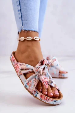 Klasyczne Klapki W Kwiaty Big Star JJ274703 Jasnoszare