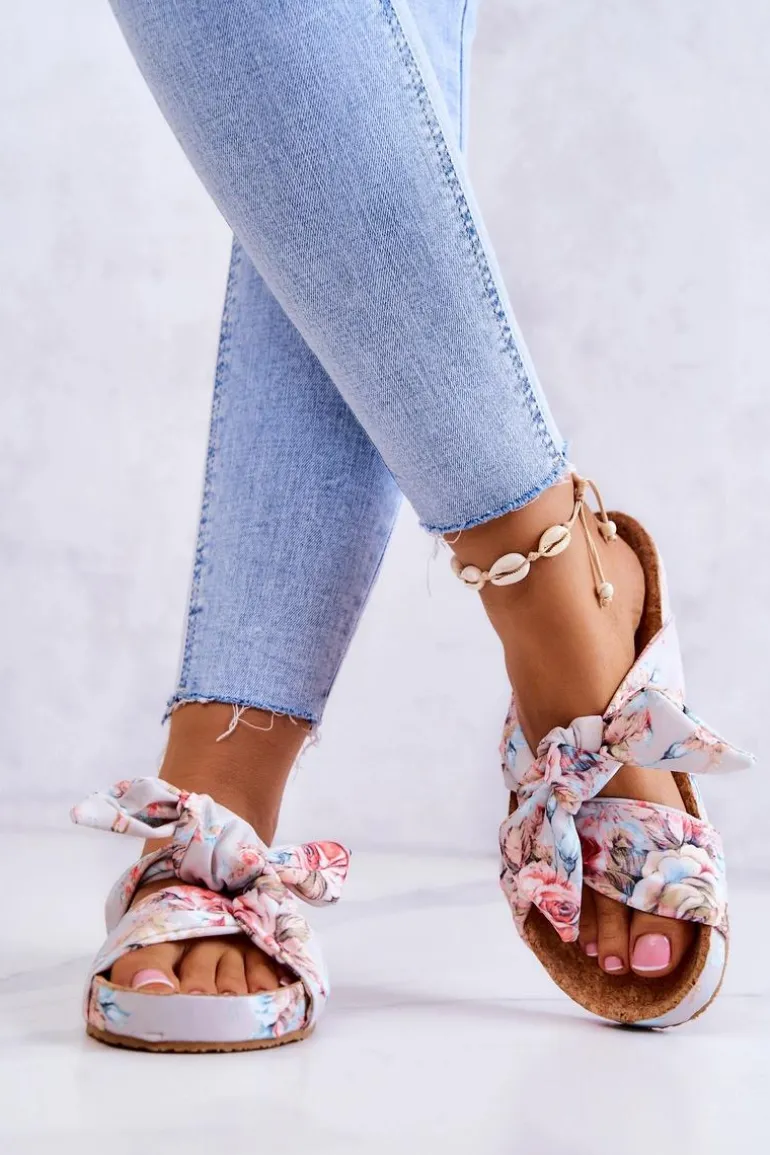 Klasyczne Klapki W Kwiaty Big Star JJ274703 Jasnoszare