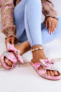 Klasyczne Klapki W Kwiaty Big Star JJ274702 Różowe