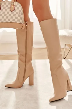 Klasyczne Kozaki Na Słupku Nude Mayra