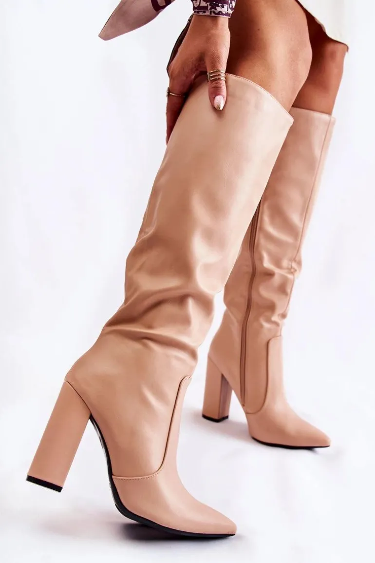 Klasyczne Kozaki Na Słupku Nude Mayra