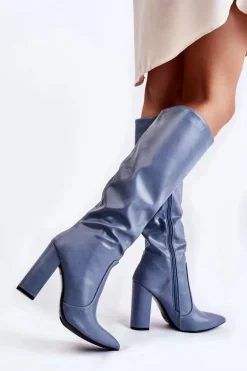 Klasyczne Kozaki Na Słupku Niebieskie Mayra