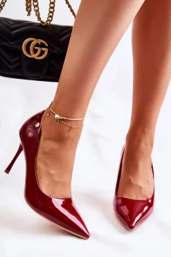 Klasyczne Lakierowane Szpilki Czerwone Lerisa