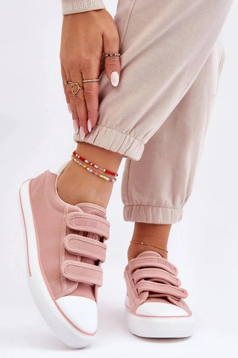 Klasyczne Materiałowe Tenisówki Na Rzepy Big Star LL274A200 Różowe