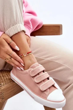 Klasyczne Materiałowe Tenisówki Na Rzepy Big Star LL274A200 Różowe