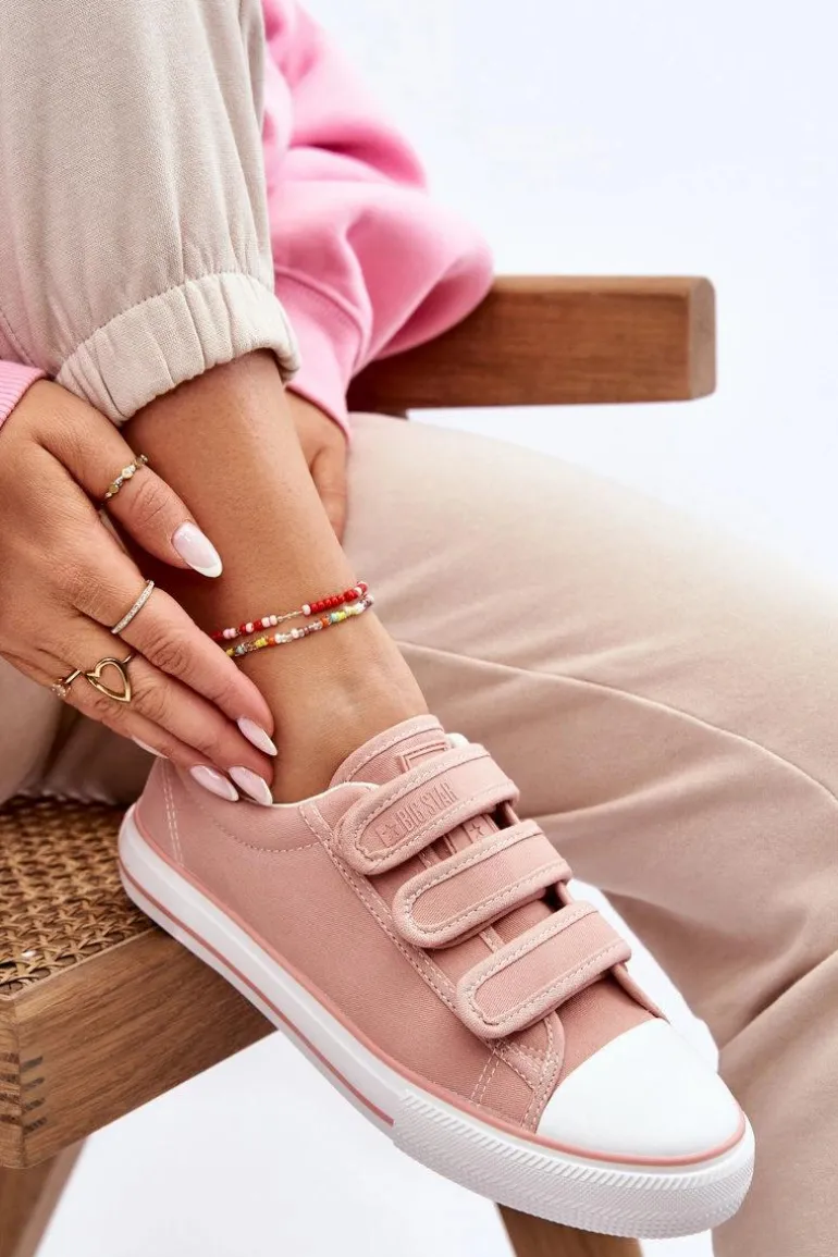 Klasyczne Materiałowe Tenisówki Na Rzepy Big Star LL274A200 Różowe