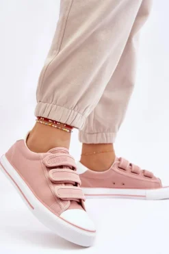 Klasyczne Materiałowe Tenisówki Na Rzepy Big Star LL274A200 Różowe