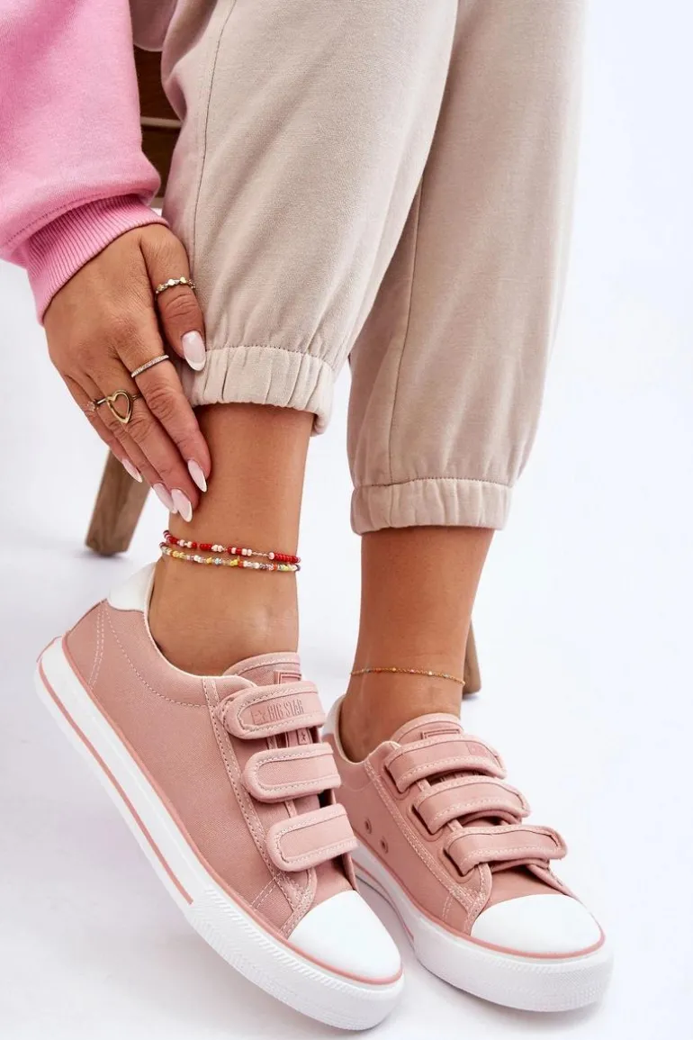 Klasyczne Materiałowe Tenisówki Na Rzepy Big Star LL274A200 Różowe