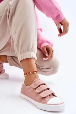 Klasyczne Materiałowe Tenisówki Na Rzepy Big Star LL274A200 Różowe