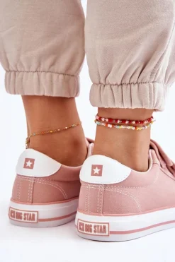 Klasyczne Materiałowe Tenisówki Na Rzepy Big Star LL274A200 Różowe