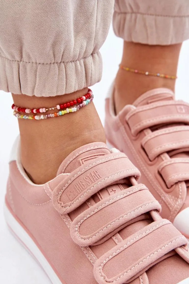 Klasyczne Materiałowe Tenisówki Na Rzepy Big Star LL274A200 Różowe