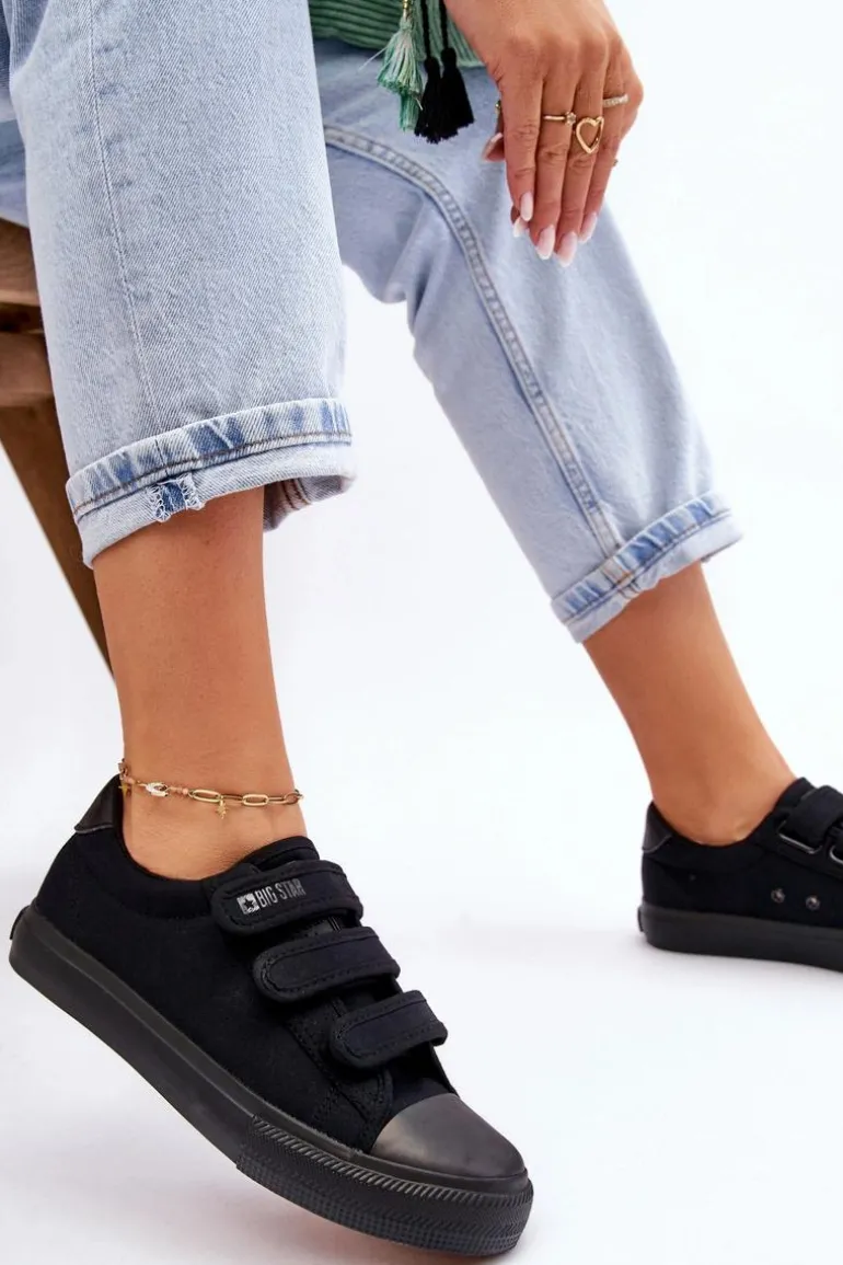 Klasyczne Materiałowe Tenisówki Na Rzepy Big Star LL274A204 Czarne