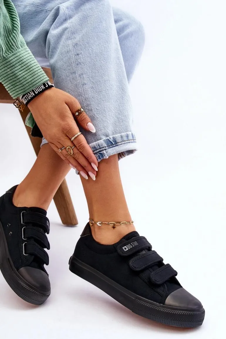 Klasyczne Materiałowe Tenisówki Na Rzepy Big Star LL274A204 Czarne