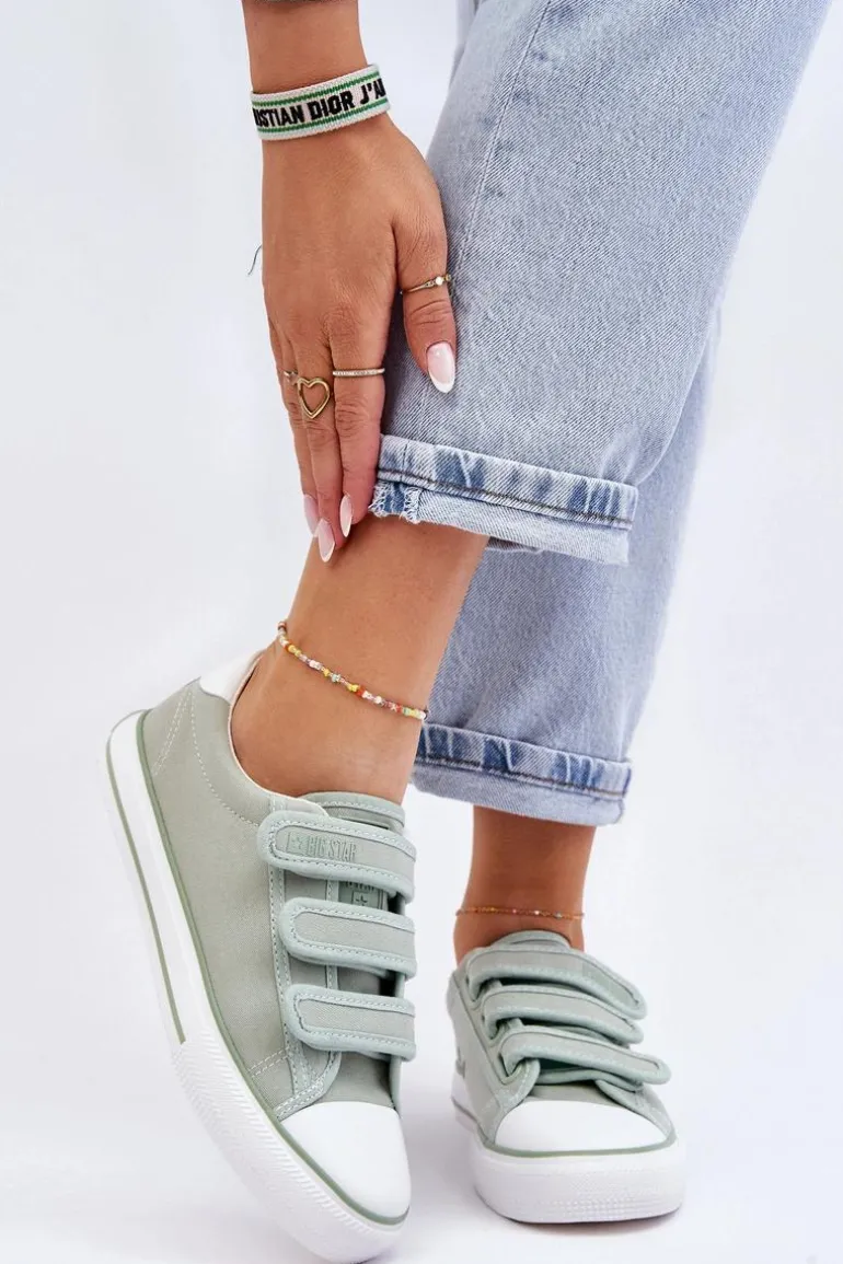 Klasyczne Materiałowe Tenisówki Na Rzepy Big Star LL274A202 Zielone