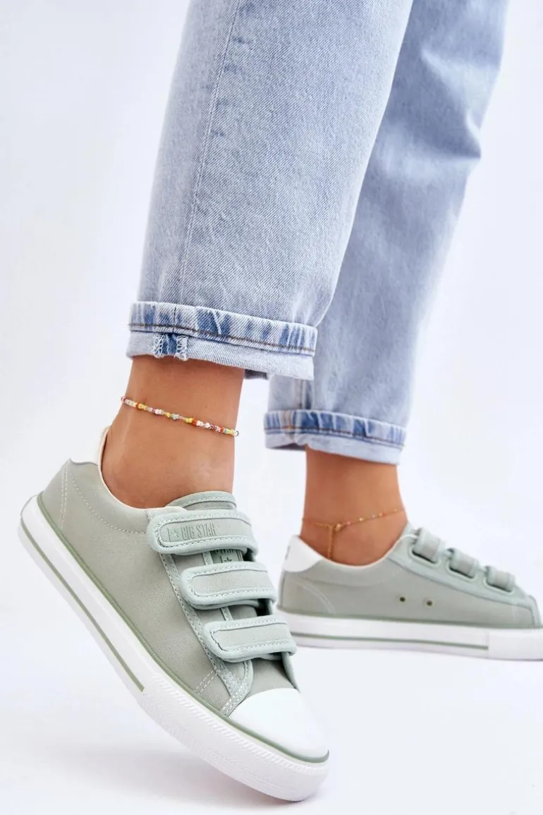 Klasyczne Materiałowe Tenisówki Na Rzepy Big Star LL274A202 Zielone