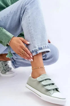 Klasyczne Materiałowe Tenisówki Na Rzepy Big Star LL274A202 Zielone