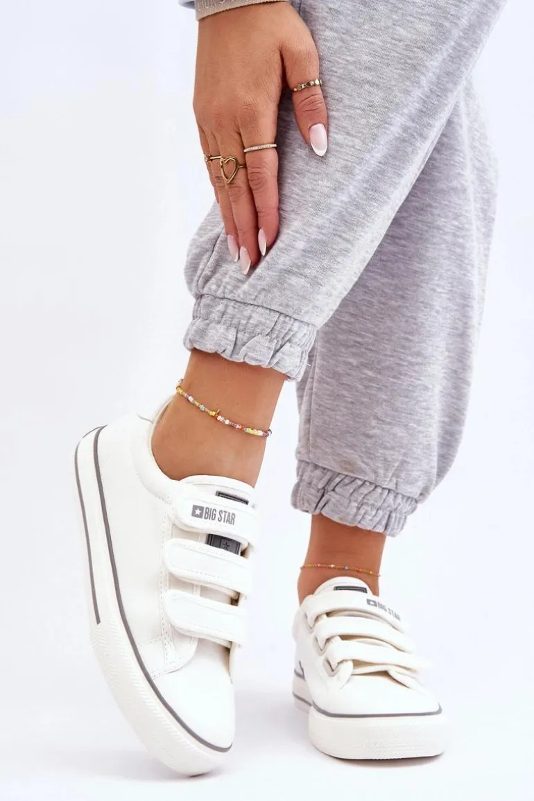 Klasyczne Materiałowe Tenisówki Na Rzepy Big Star LL274A203 Białe
