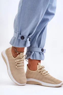 Klasyczne Materiałowe Wsuwane Sneakersy Beżowe Gusto