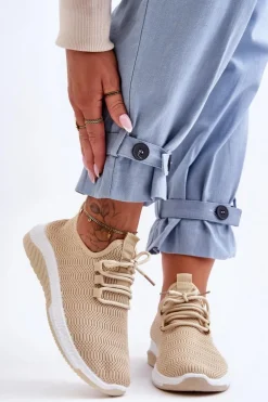 Klasyczne Materiałowe Wsuwane Sneakersy Beżowe Gusto