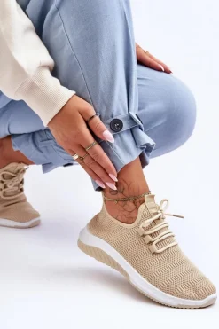 Klasyczne Materiałowe Wsuwane Sneakersy Beżowe Gusto