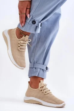 Klasyczne Materiałowe Wsuwane Sneakersy Beżowe Gusto