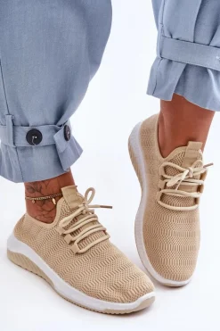 Klasyczne Materiałowe Wsuwane Sneakersy Beżowe Gusto