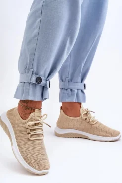 Klasyczne Materiałowe Wsuwane Sneakersy Beżowe Gusto
