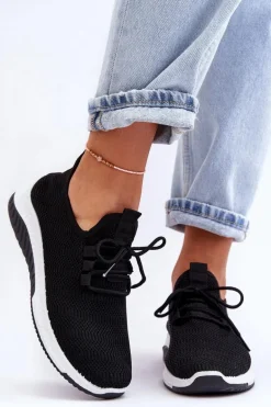 Klasyczne Materiałowe Wsuwane Sneakersy Czarne Gusto