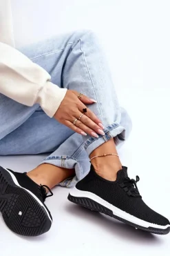 Klasyczne Materiałowe Wsuwane Sneakersy Czarne Gusto