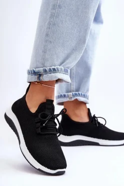 Klasyczne Materiałowe Wsuwane Sneakersy Czarne Gusto