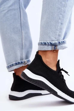 Klasyczne Materiałowe Wsuwane Sneakersy Czarne Gusto