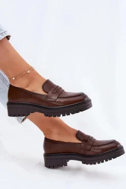 Klasyczne Mokasyny Damskie Z Eko Skóry Brązowe Enticca
