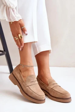 Klasyczne Mokasyny Damskie Z Eko Zamszu Beżowe Belania