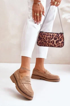 Klasyczne Mokasyny Damskie Z Eko Zamszu Beżowe Belania