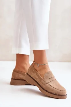 Klasyczne Mokasyny Damskie Z Eko Zamszu Beżowe Belania