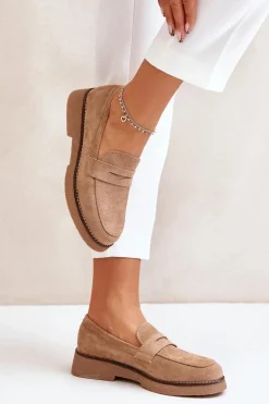 Klasyczne Mokasyny Damskie Z Eko Zamszu Beżowe Belania