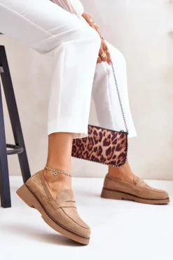 Klasyczne Mokasyny Damskie Z Eko Zamszu Beżowe Belania