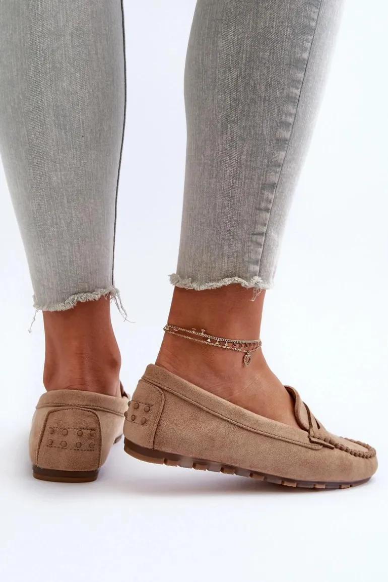 Klasyczne Mokasyny Damskie Zamszowe Ciemnobeżowe Glimris