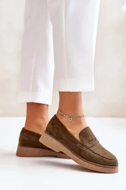 Klasyczne Mokasyny Damskie Z Eko Zamszu Ciemnozielone Belania