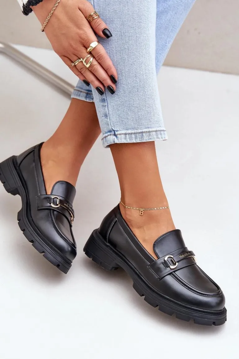 Klasyczne Mokasyny Damskie Z Eko Skóry Czarne Savethira