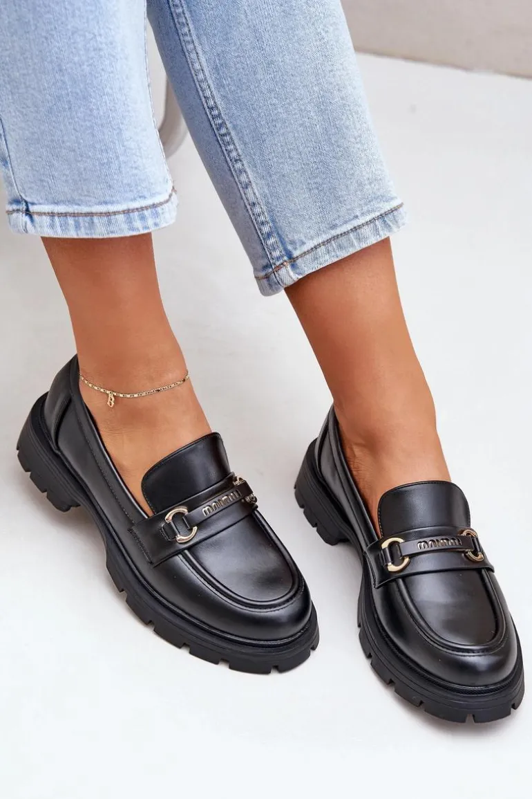 Klasyczne Mokasyny Damskie Z Eko Skóry Czarne Savethira